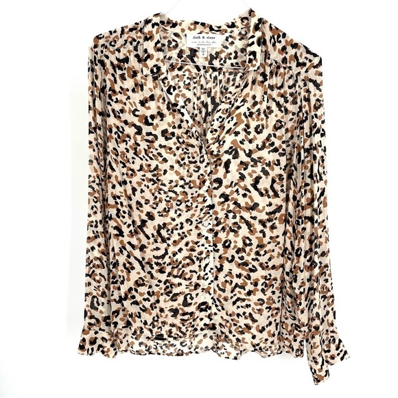 ANTHROPOLOGIE Cloth & Stone Lana Leopard Buttondown Long Sleeve Lightweight Top - Picture 3 of 8